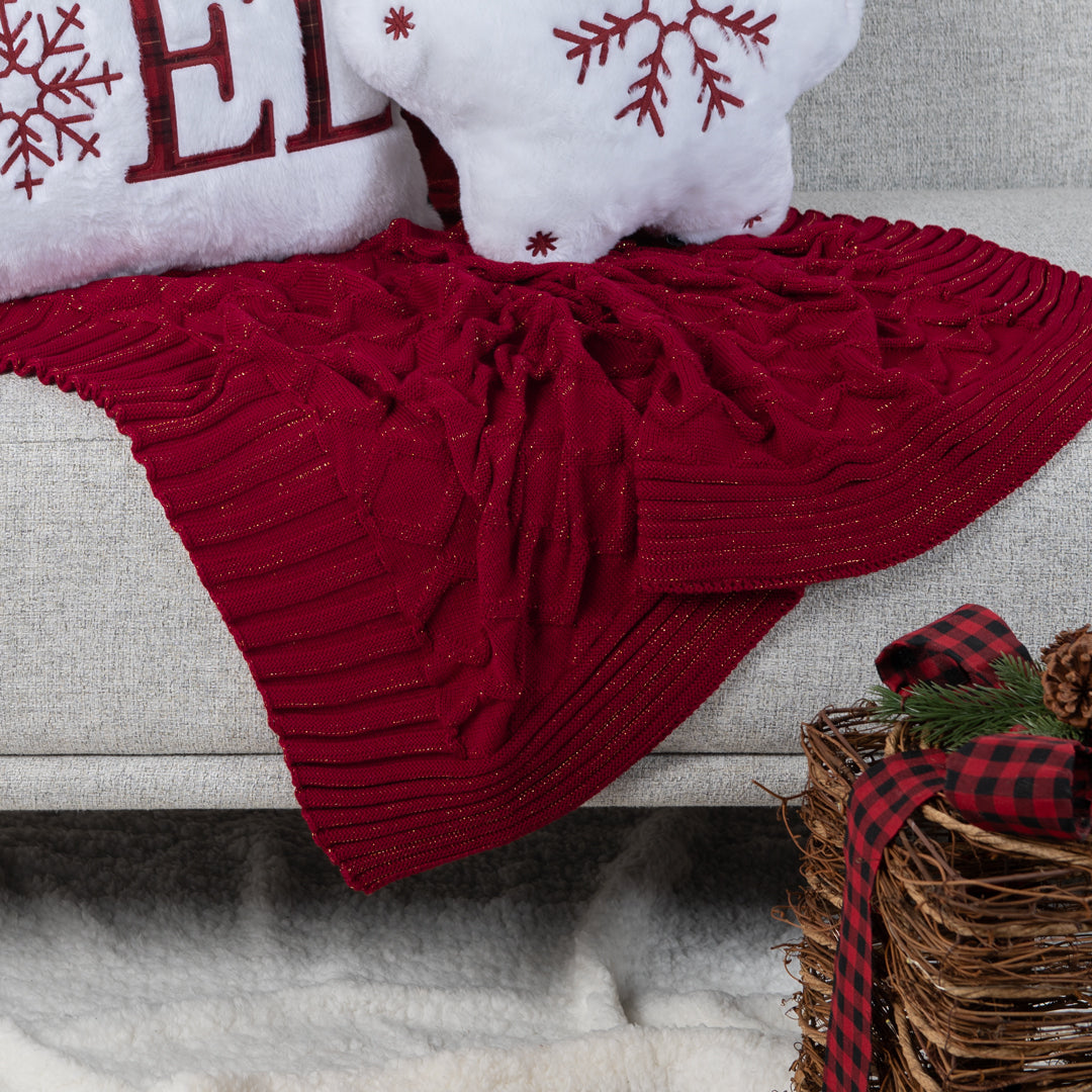 MANTA NATALINA TRICOT CASA-ESSENZIALE CHEVRON BORDO COM LUREX 0,90 m x 1,80 m